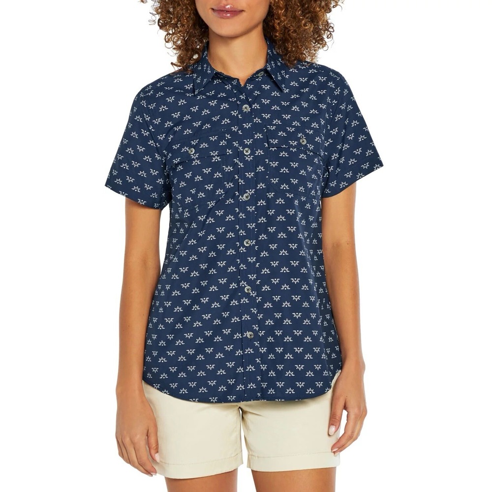 Eddie Bauer Ladies Short Sleeve Adventure Top Size XS Blueprint Geo Foulard